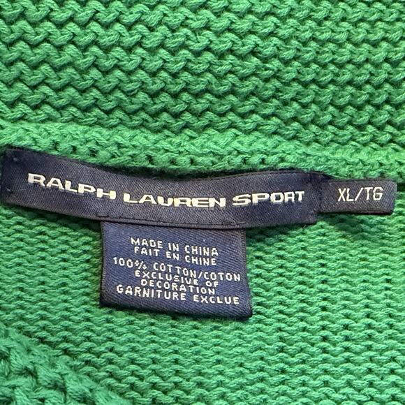 Ralph Lauren Sport Sweater Womens Size XL Green Shawl Collar Long Sleeve Cotton - Picture 6 of 7